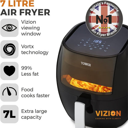 Tower Vizion 7L Digital Air Fryer, Large Capacity, Cooking View, Fast Cooking