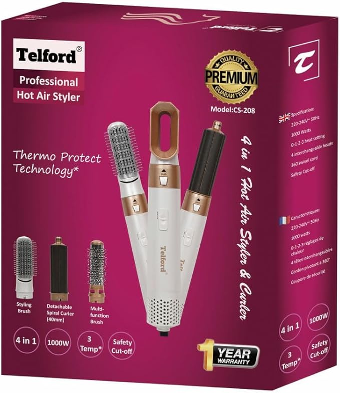4-in-1 Hot Air Styler – Dryer, Curler, Volumiser & Straightener