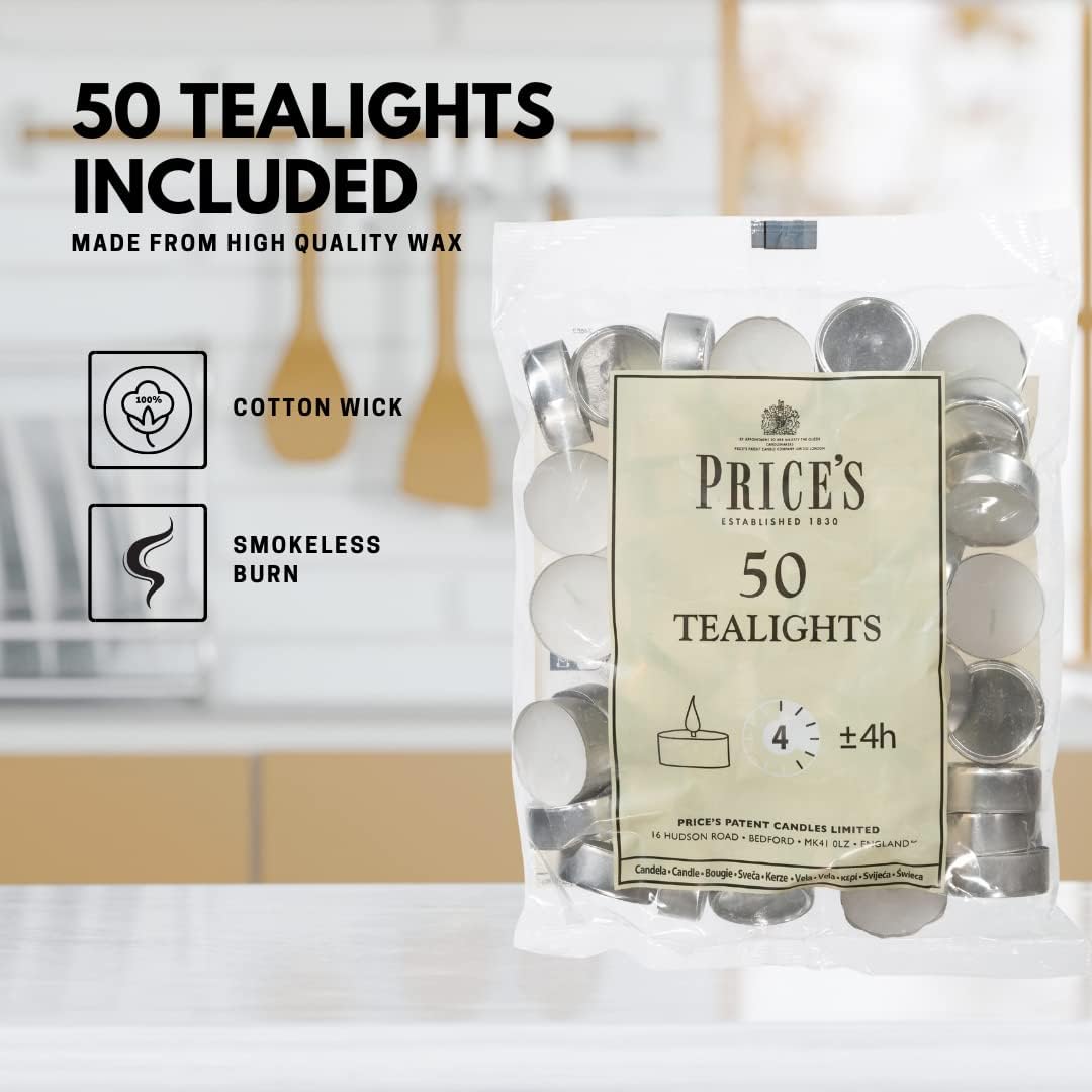 50 Tealight Candles – 4 Hour Burn, Smokeless, Long Lasting
