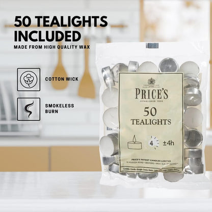 50 Tealight Candles – 4 Hour Burn, Smokeless, Long Lasting