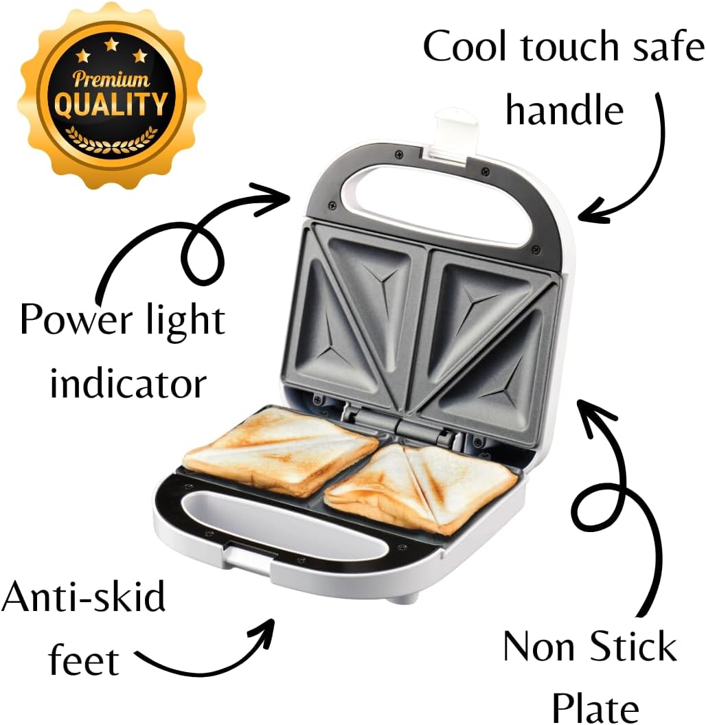 2-Slice Sandwich & Toastie Maker – 750 W, Non-Stick Plates, Cool-Touch Handle