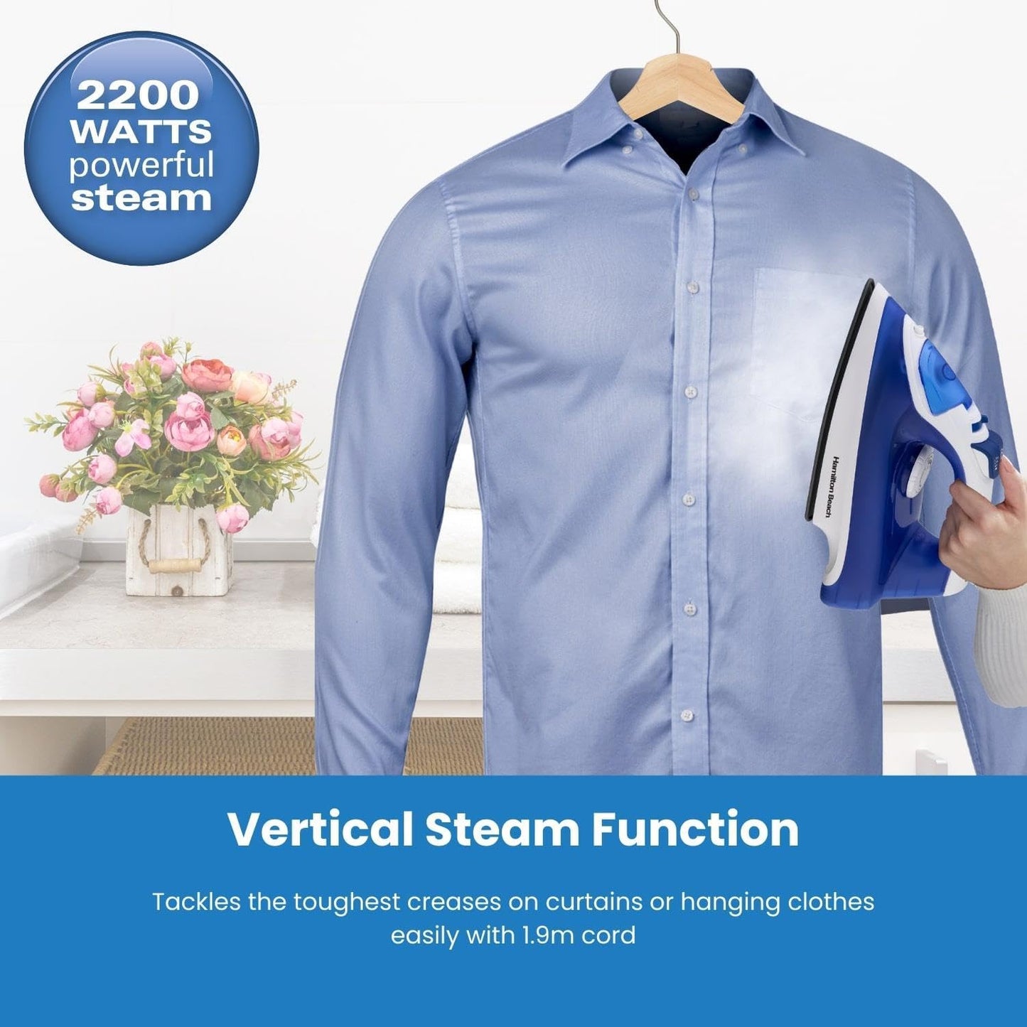 Steam Iron - 2200W, Non-Stick Ceramic Soleplate, Powerful Steam