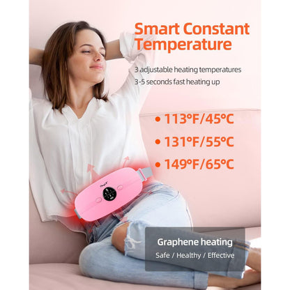 Ckeyin Portable Menstrual Heating & Massaging Belt, 3 Heat Levels, 3 Vibration Massage Modes, Fast Heating Wrap for Cramps - Best Gift for Her, Electric Waist Pad