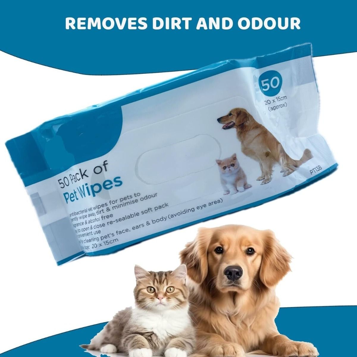 Pet Wipes – Gentle Grooming & Hygiene, 50 Pack for Dogs & Cats