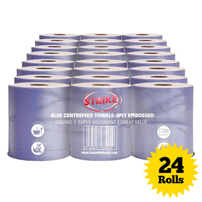 Strike Paper Hand Towels 2-ply Centrefeed Blue Roll Recycled 6 Rolls