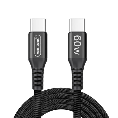 Black Fast-Charge Cables – USB-C, Lightning & Type-C, 1-Year Warranty