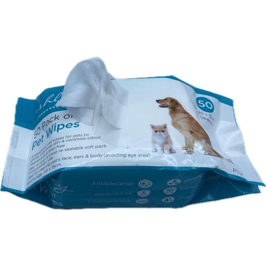 Pet Wipes – Gentle Grooming & Hygiene, 50 Pack for Dogs & Cats
