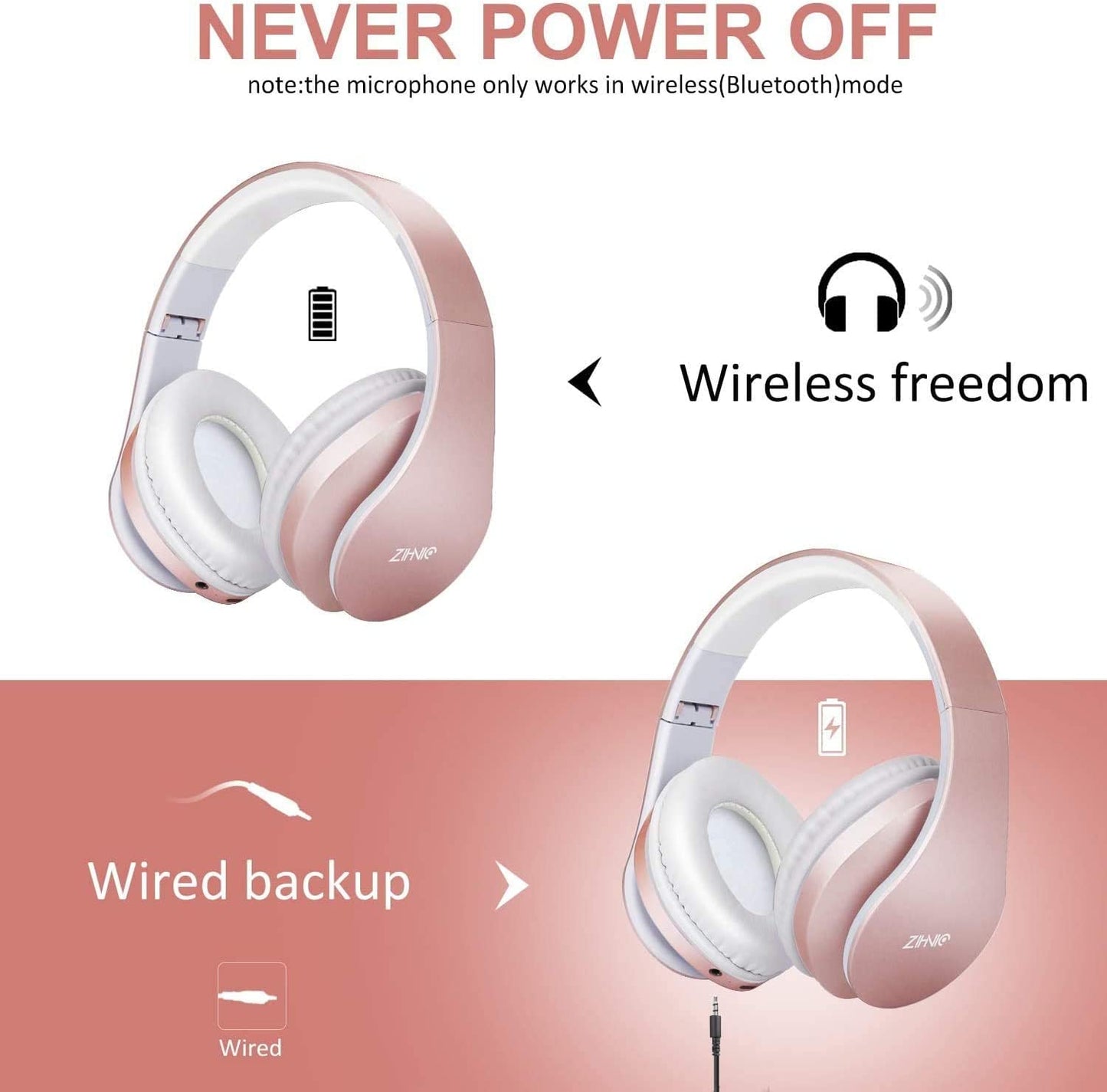 Foldable Bluetooth Headphones – Wireless & Wired, 15-Hour Playtime