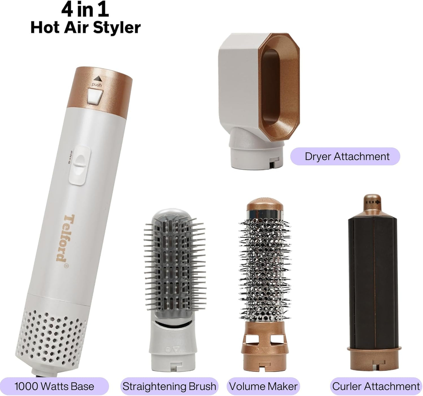 4-in-1 Hot Air Styler – Dryer, Curler, Volumiser & Straightener