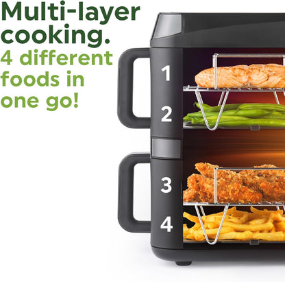 9L Dual Drawer Stackable Air Fryer – XL Capacity, 12 Functions, Space-Saving Design