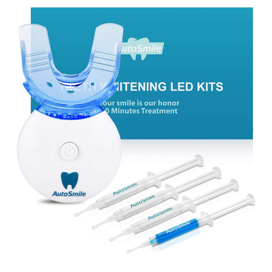 Home Teeth Whitening Kit - Professional Dental Whitener Gel Kit Set with Blue 5-Point LED Accelerator Light, 9X Gel Pens, 1X Remineralization Gel, and 2x Trays, Rapid & Effective Results