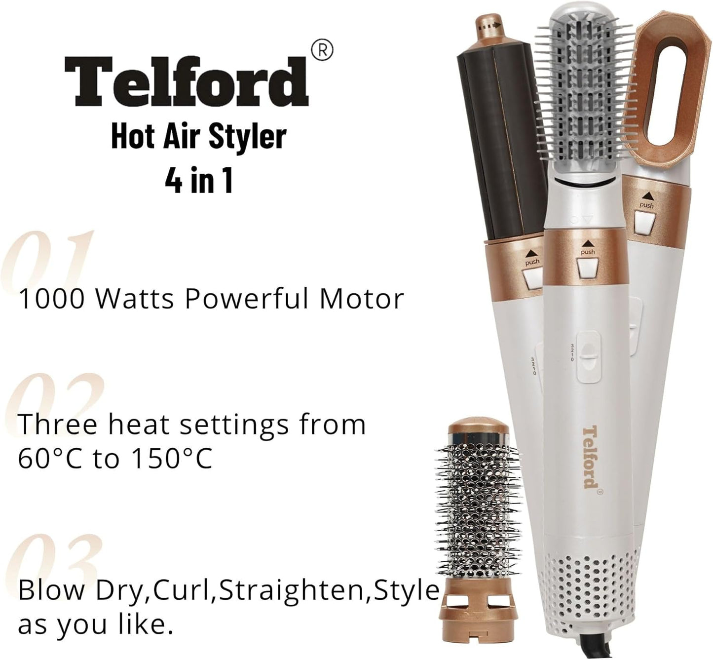 4-in-1 Hot Air Styler – Dryer, Curler, Volumiser & Straightener