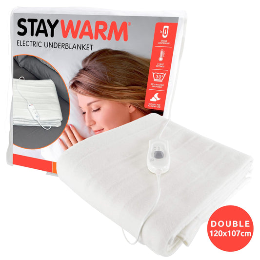 Electric Underblanket - Double Size, Dual Heat, Detachable Controller, Machine Washable