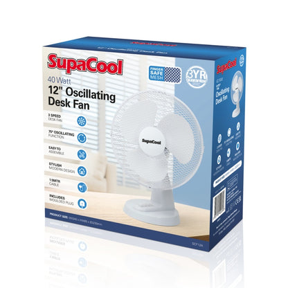 12” Oscillating Desk Fan – Quiet, Adjustable, Speed Control