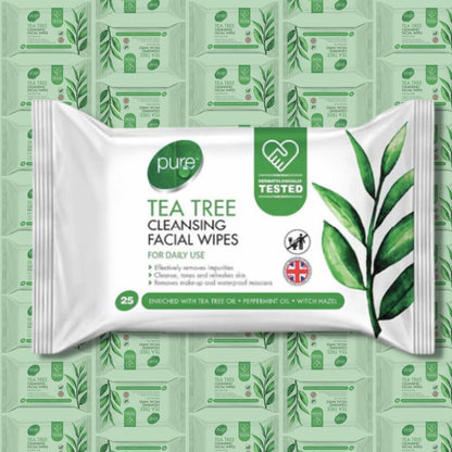 Tea Tree Facial Cleansing Wipes – 25 Pack, Daily Use & Makeup Remover