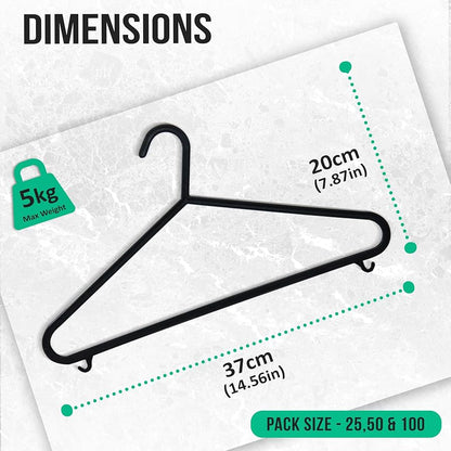 Coco & Gray 4pc Black Plastic Clothes Hangers – Strong, Lightweight & Space-Saving