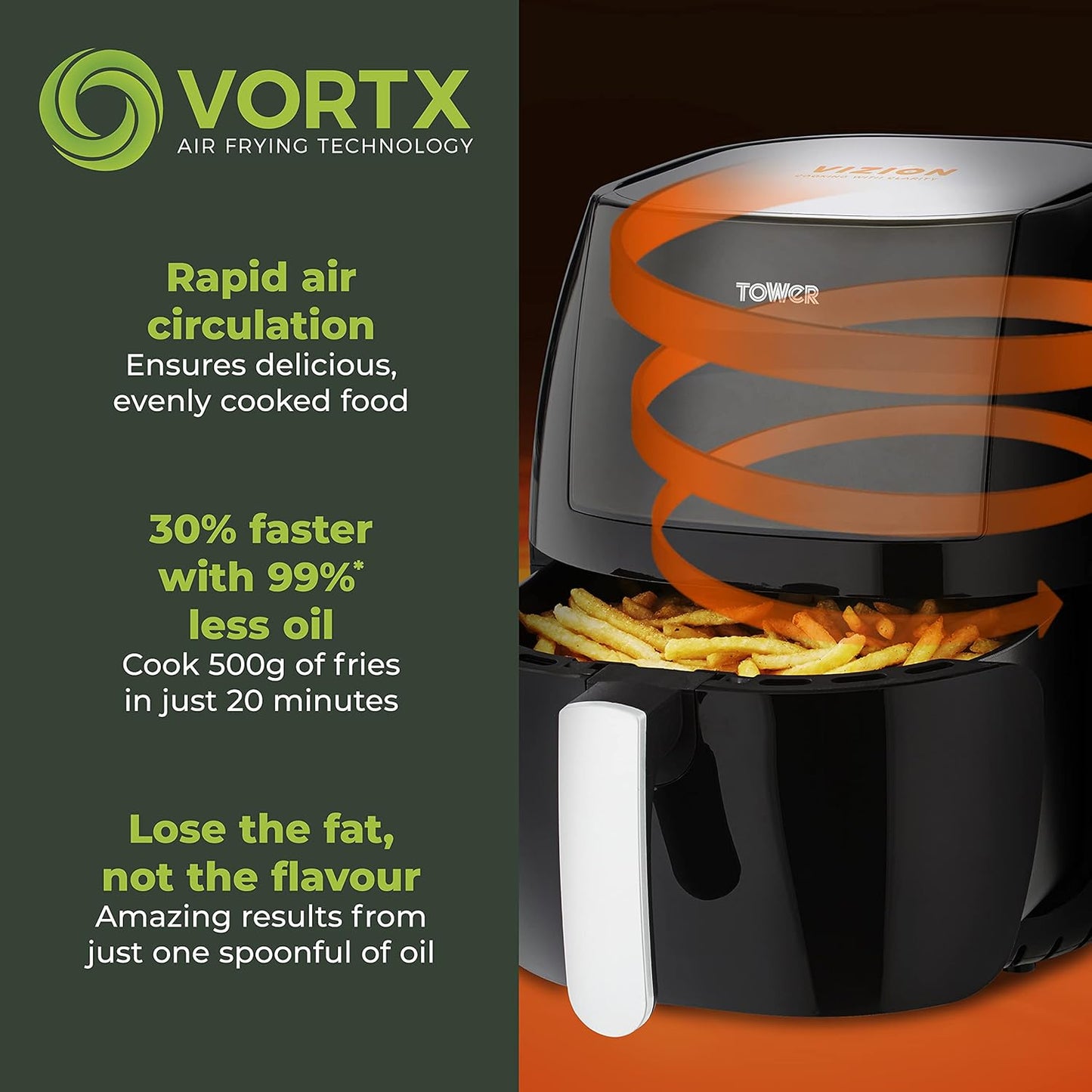 Tower Vizion 7L Digital Air Fryer, Large Capacity, Cooking View, Fast Cooking