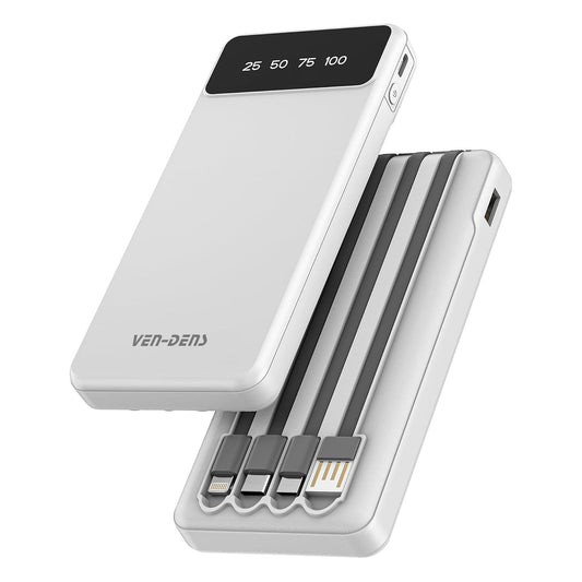 10,000 mAh 3-in-1 Power Bank – Built-In Cables (Lightning, USB-C, Micro-USB), LED Display