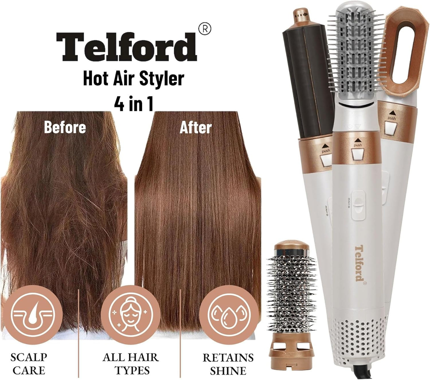 4-in-1 Hot Air Styler – Dryer, Curler, Volumiser & Straightener