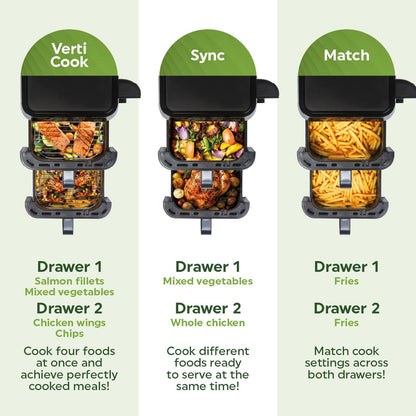 9L Dual Drawer Stackable Air Fryer – XL Capacity, 12 Functions, Space-Saving Design
