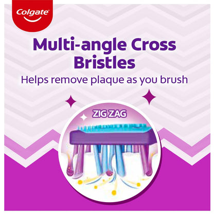Zigzag+ Anti-Bacterial Toothbrush – Medium Bristle, Compact Head, Multicolour