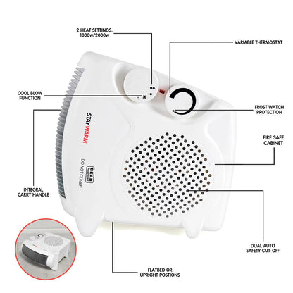2000W Fan Heater – Upright/Flatbed Design, 2 Heat Settings & Frost Watch