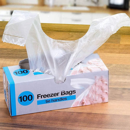 100 Large Fridge Freezer Food Bags with Tie Handles