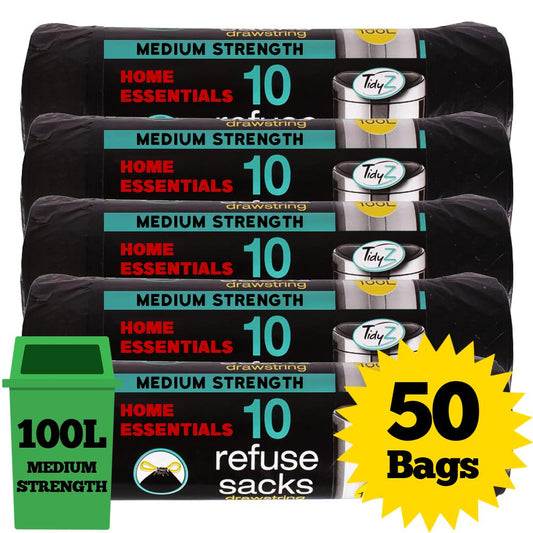 100L Super Strong Refuse Sacks with Drawstring – 50 Pack