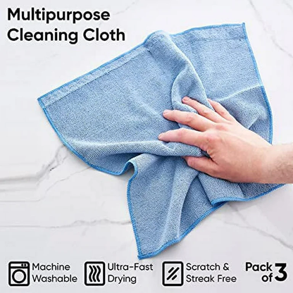 Coco & Gray Microfibre Cloth 30cm x 30cm 3 Pack, Lint-Free Cleaning Cloths, Multi-Purpose Reusable Towels, Absorbent Washable Rags