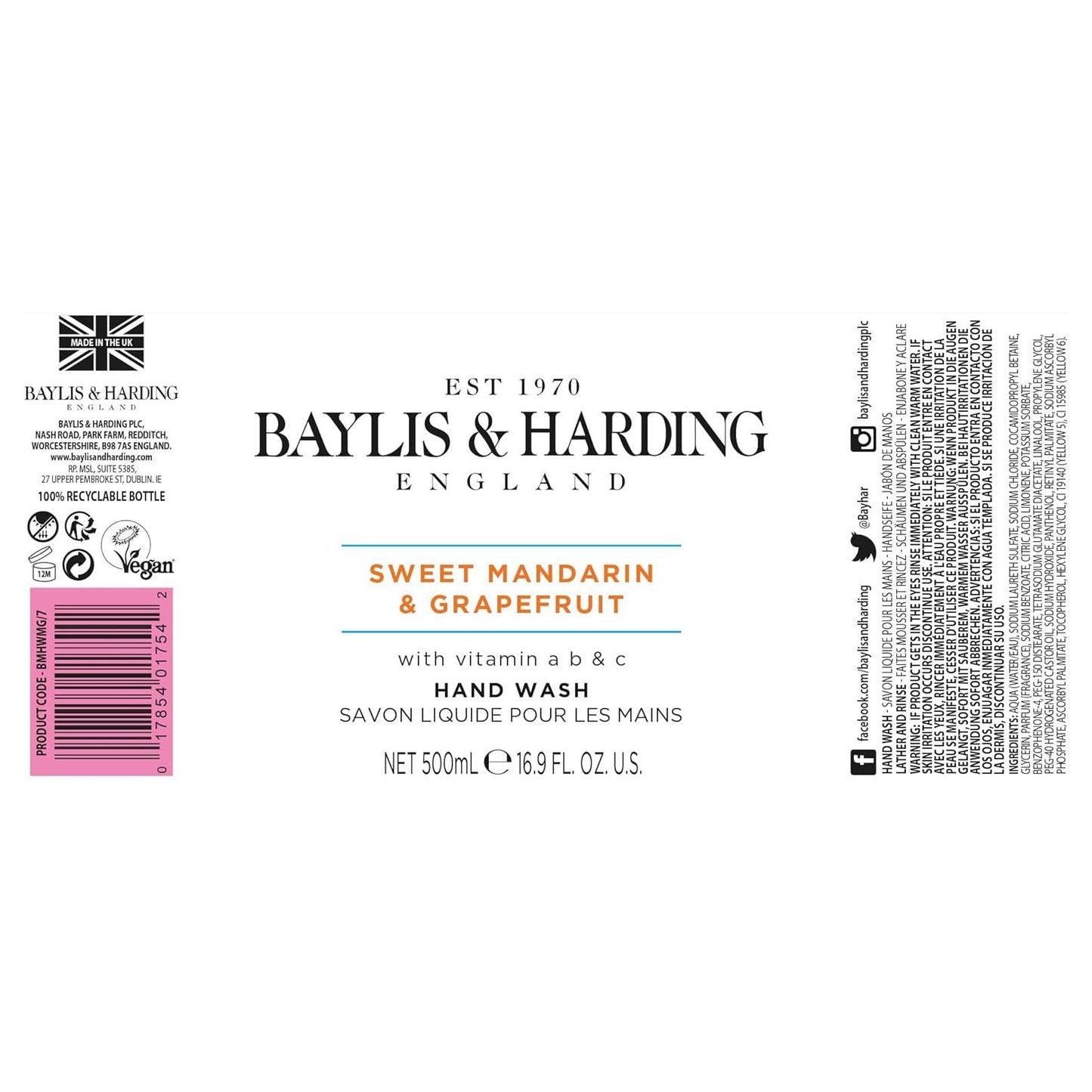 Sweet Mandarin & Grapefruit Hand Wash – 500ml Refreshing & Moisturising