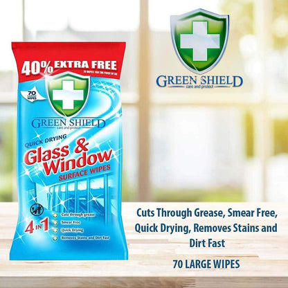 Quick Drying Glass & Window Wipes – 70 Pack, Streak-Free Surface Cleaning