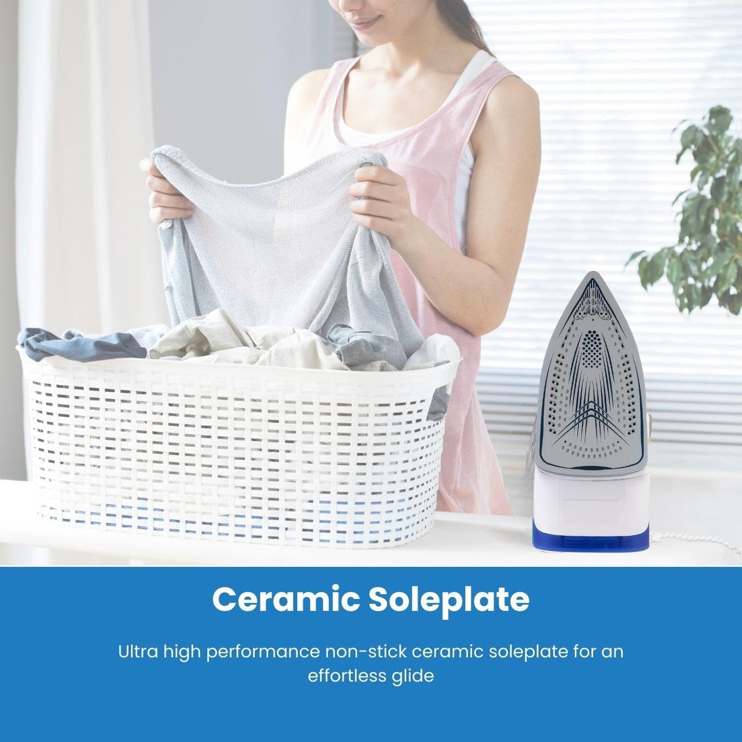 Steam Iron - 2200W, Non-Stick Ceramic Soleplate, Powerful Steam