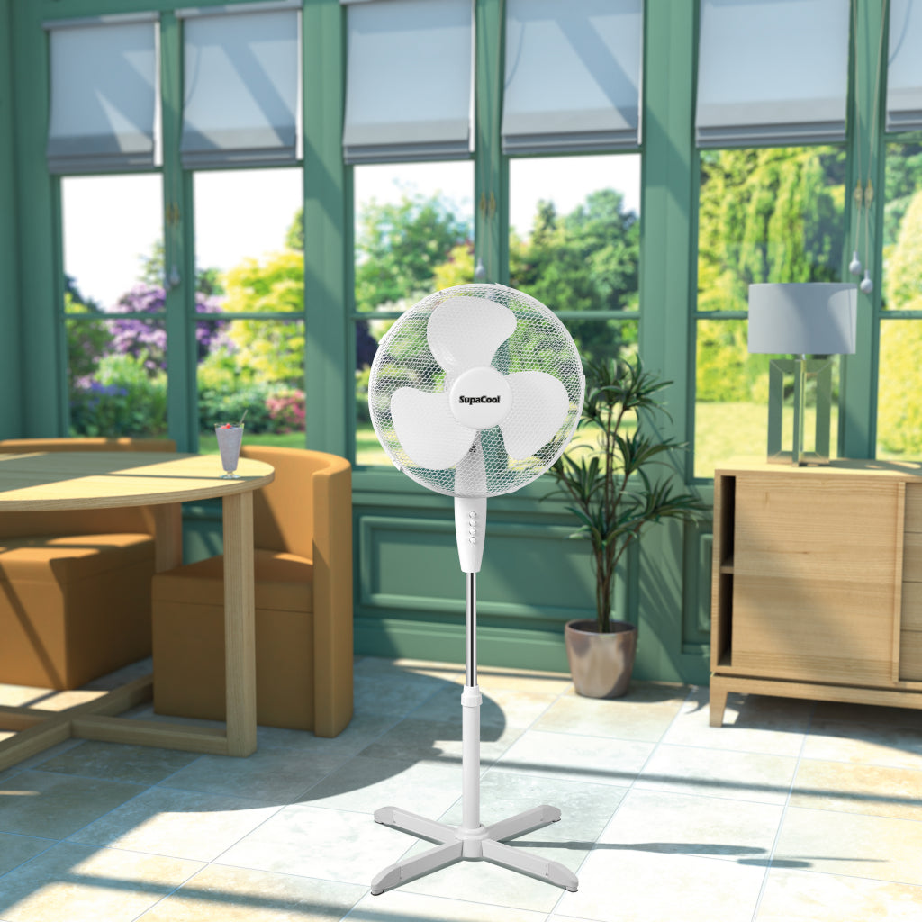 16” Portable Oscillating Pedestal Fan – 3 Speed Adjustable Cooling, White