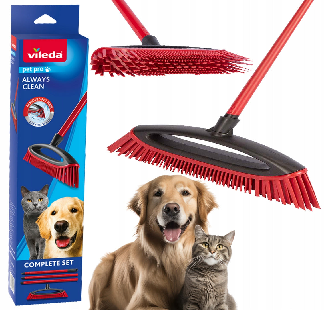 Pet Hair Removal Broom – Soft Rubber Bristles, Easy to Wash, Includes 3 Handles