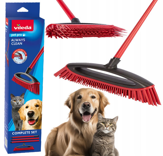 Pet Hair Removal Broom – Soft Rubber Bristles, Easy to Wash, Includes 3 Handles