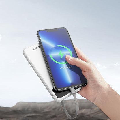 10,000 mAh 3-in-1 Power Bank – Built-In Cables (Lightning, USB-C, Micro-USB), LED Display