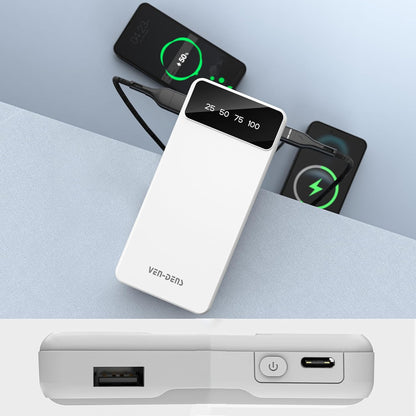 10,000 mAh 3-in-1 Power Bank – Built-In Cables (Lightning, USB-C, Micro-USB), LED Display