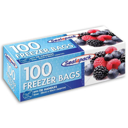 100 Large Fridge Freezer Food Bags with Tie Handles