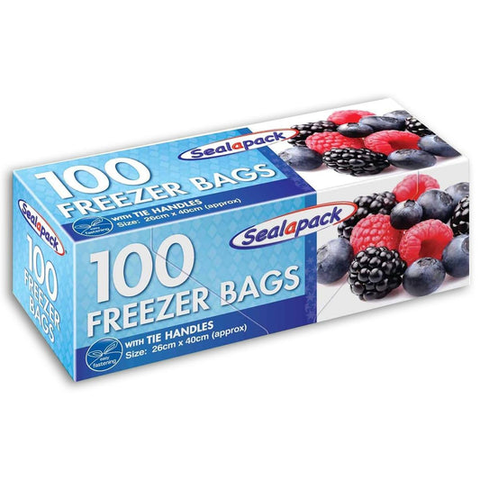 100 Large Fridge Freezer Food Bags with Tie Handles