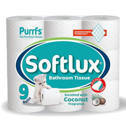 Purrfs Softlux White Toilet Paper 45 Rolls Pack of 5 x 9 Rolls 3 Ply Luxury Premium Quality Perfect Clean Soft Thick Toilet Papers for Kids Adults Wipes 45 Rolls disposable bathroom toilet paper & wipes