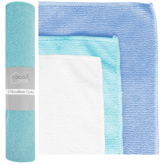 Coco & Gray Microfibre Cloth 30cm x 30cm 3 Pack, Lint-Free Cleaning Cloths, Multi-Purpose Reusable Towels, Absorbent Washable Rags