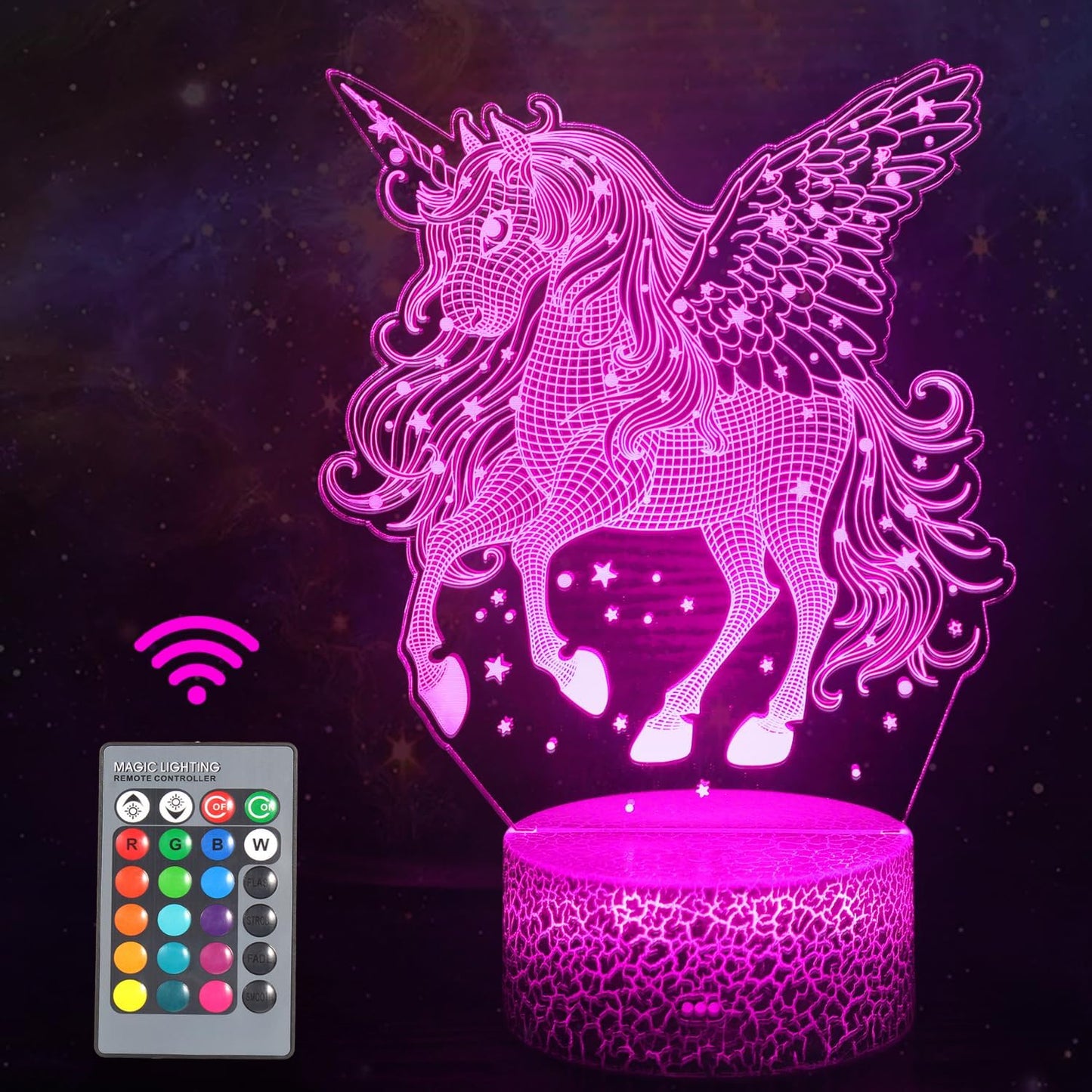 3D Unicorn LED Night Light – Remote & Touch Control, 16-Color Changing