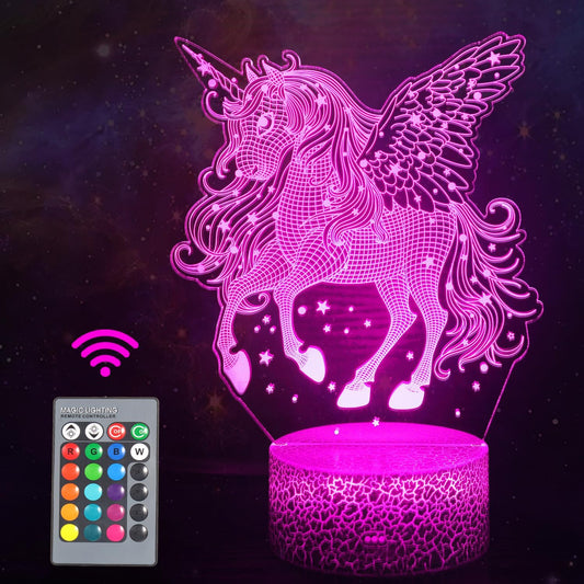 3D Unicorn LED Night Light – Remote & Touch Control, 16-Color Changing