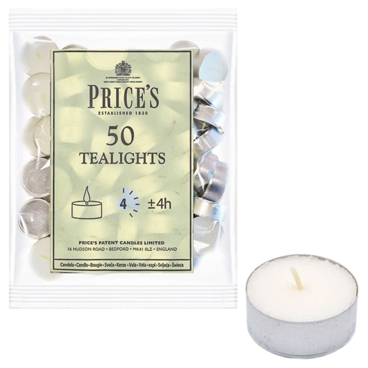 50 Tealight Candles – 4 Hour Burn, Smokeless, Long Lasting