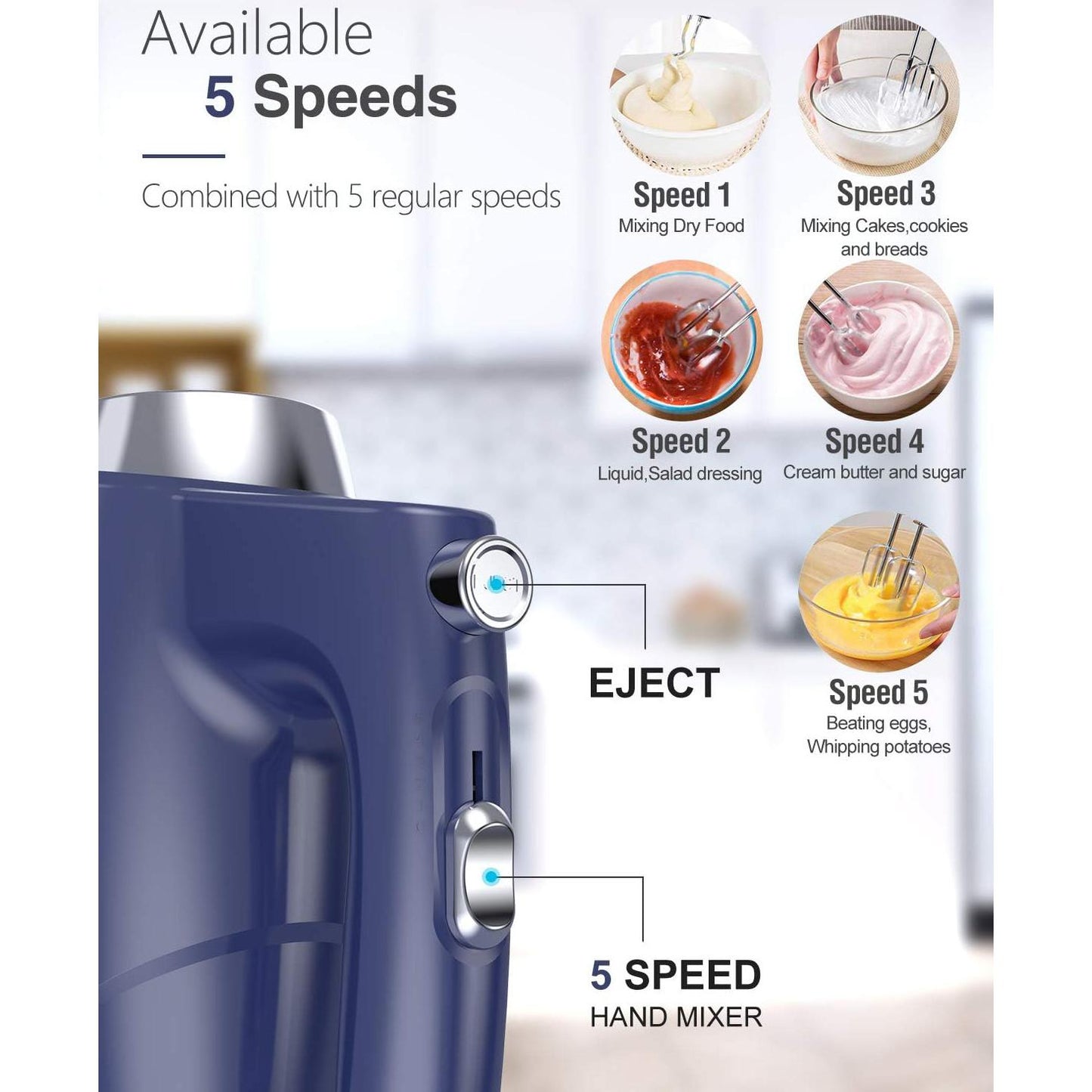 Liraip Hand Mixer Electric Whisk With 5 Speed Handheld Mixer for Whipping,Mixing Cookies,Brownies,Cakes and Dough with 4 Accessories Hand Mixer
