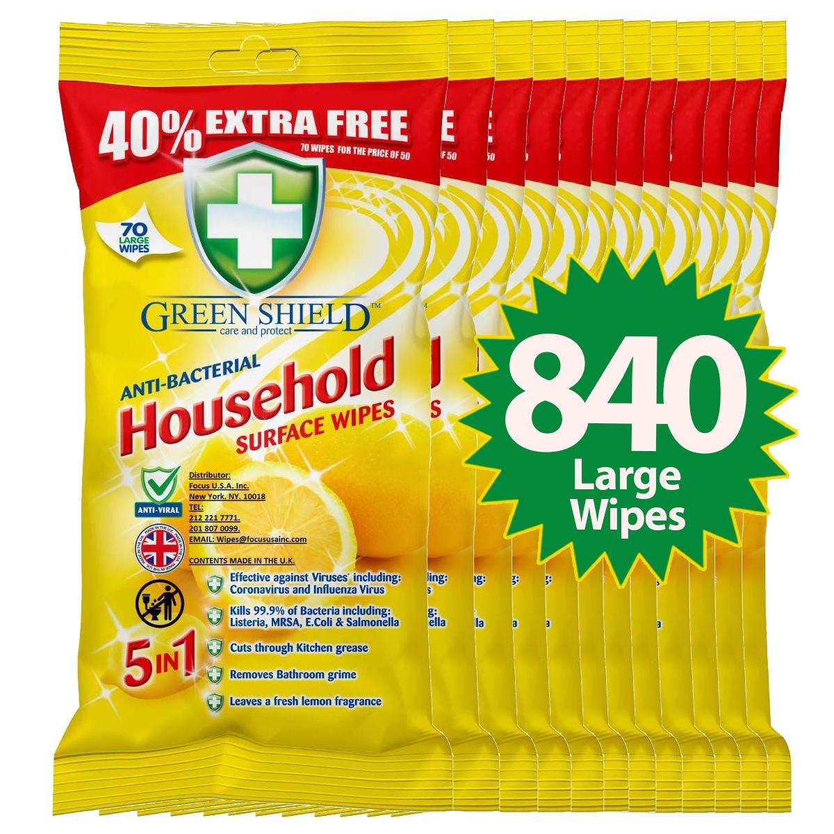 Anti-Bacterial Household Surface Wipes – 70 Pack, Grease & Stain Removal