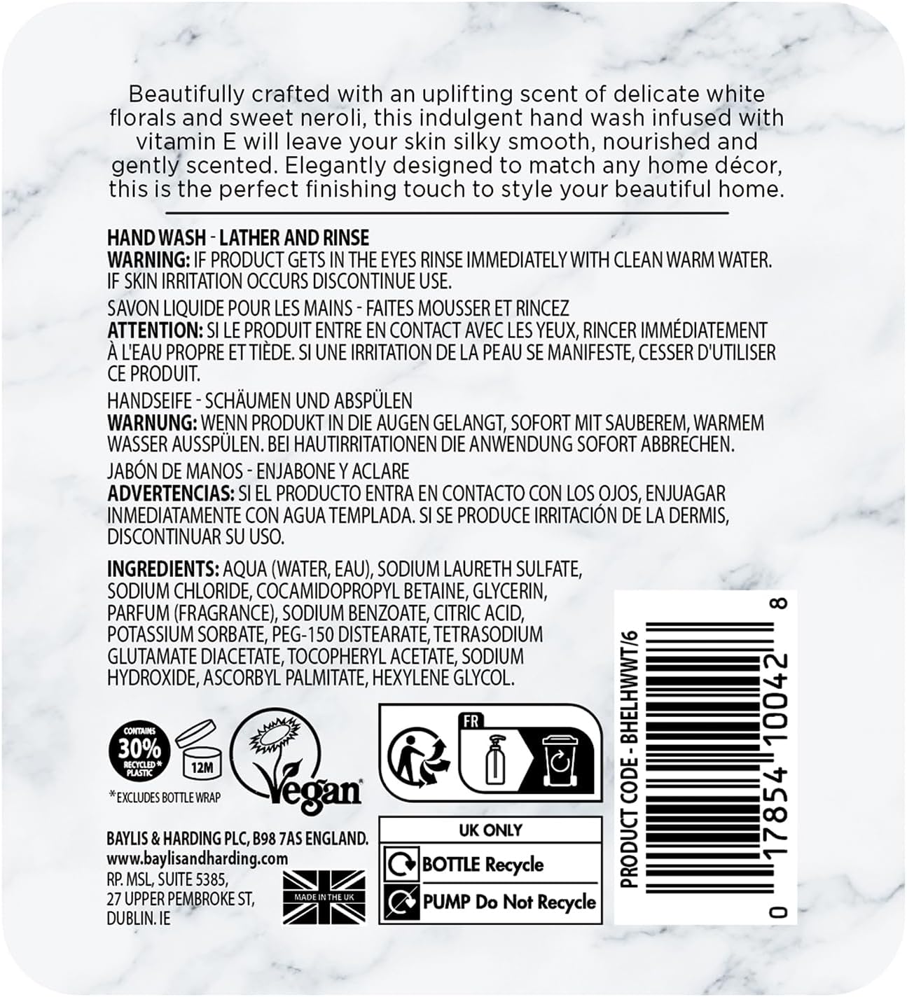 White Tea & Neroli Hand Wash – 500ml Gentle & Soothing