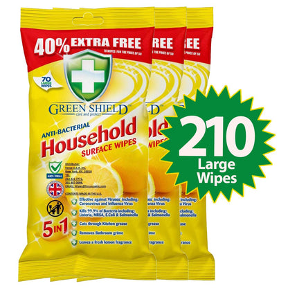 Anti-Bacterial Household Surface Wipes – 70 Pack, Grease & Stain Removal