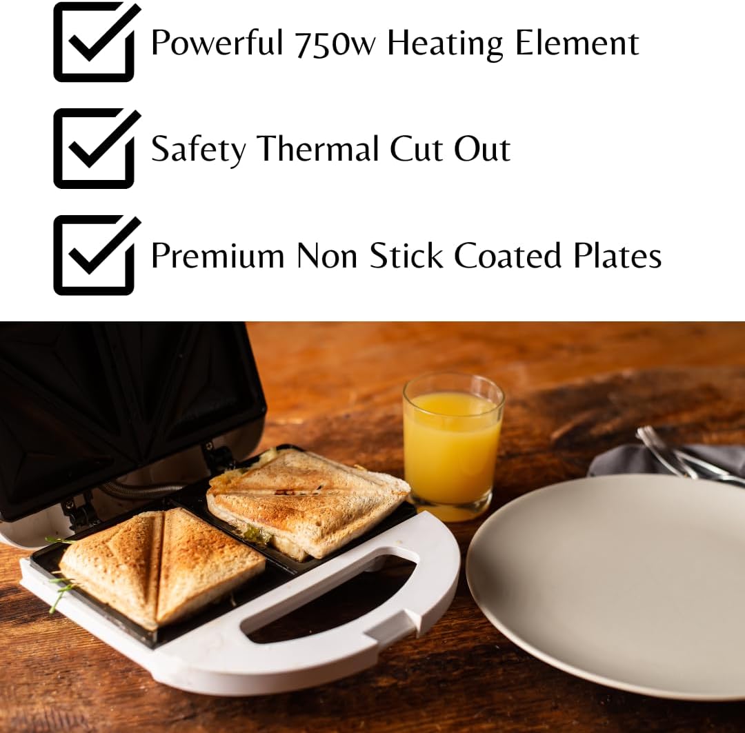 2-Slice Sandwich & Toastie Maker – 750 W, Non-Stick Plates, Cool-Touch Handle