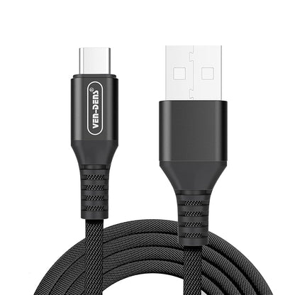 Black Fast-Charge Cables – USB-C, Lightning & Type-C, 1-Year Warranty